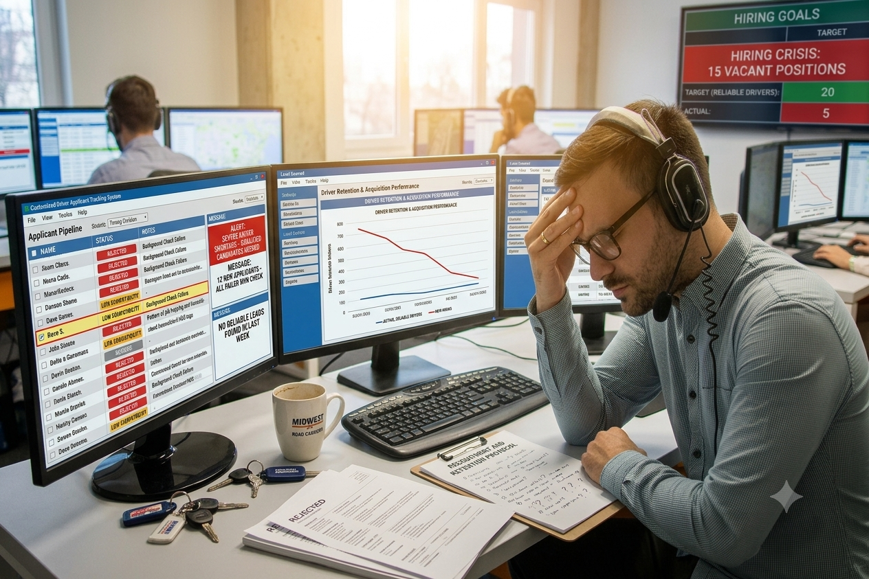 An overwhelmed dispatcher facing a drayage driver hiring crisis